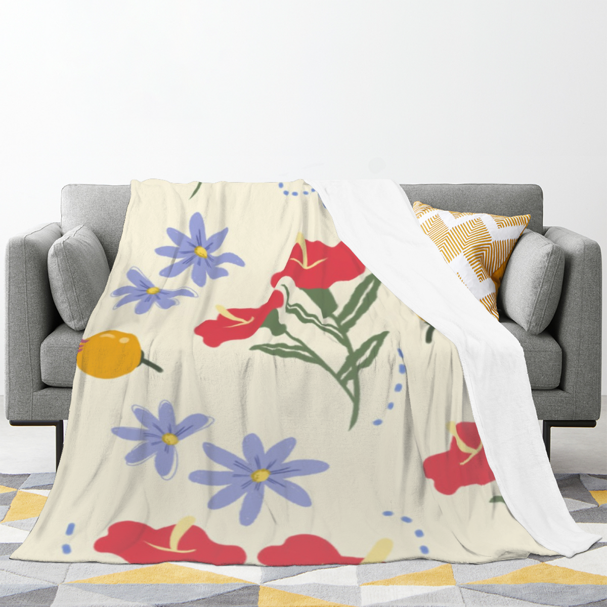 Bohemian Ivory Moonlit Charm Plush Flannel Throw