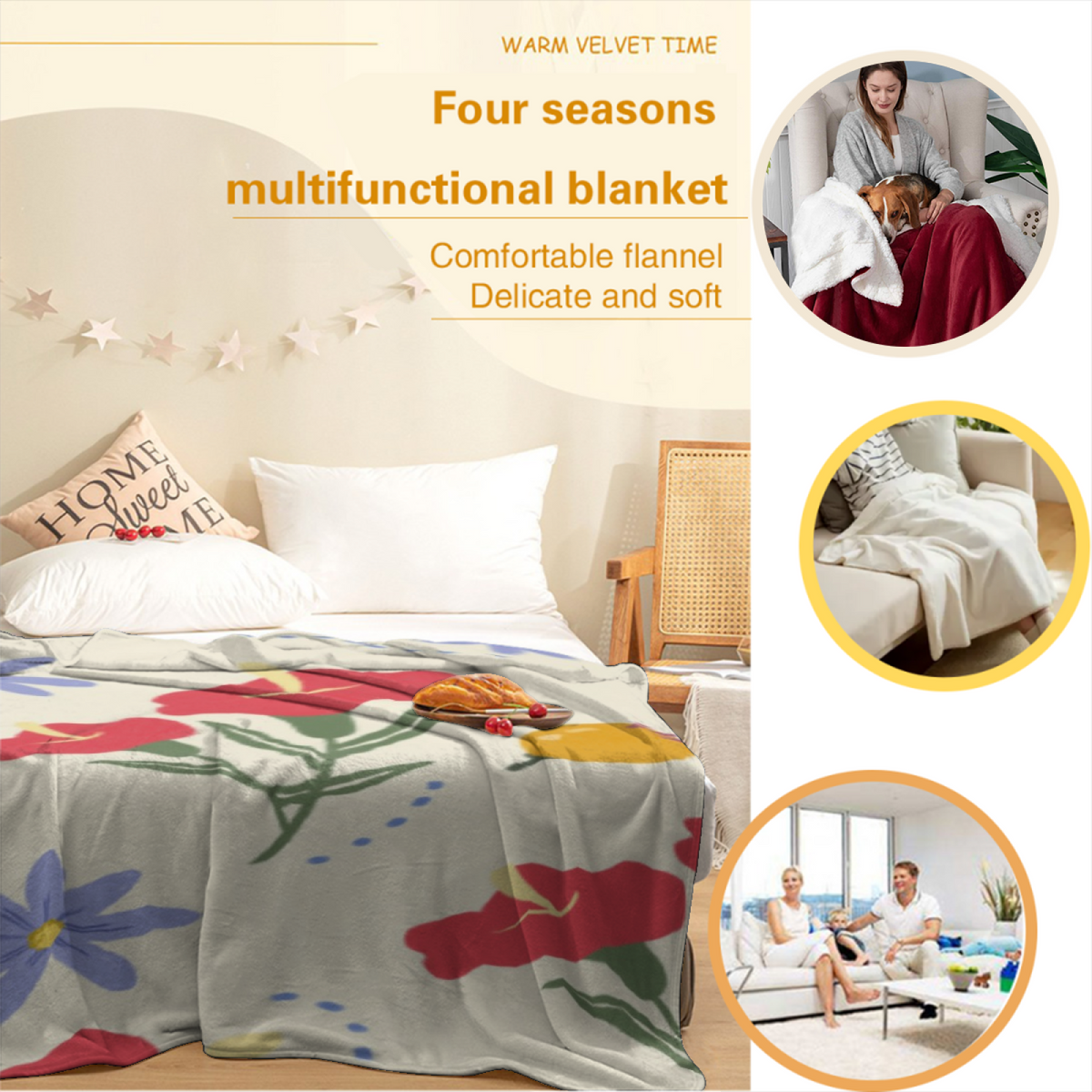 Bohemian Ivory Moonlit Charm Plush Flannel Throw