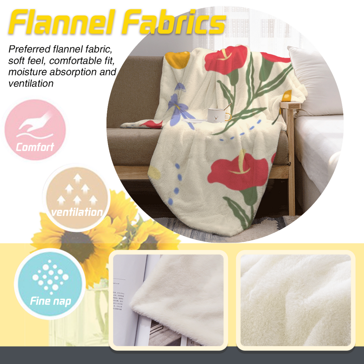 Bohemian Ivory Moonlit Charm Plush Flannel Throw