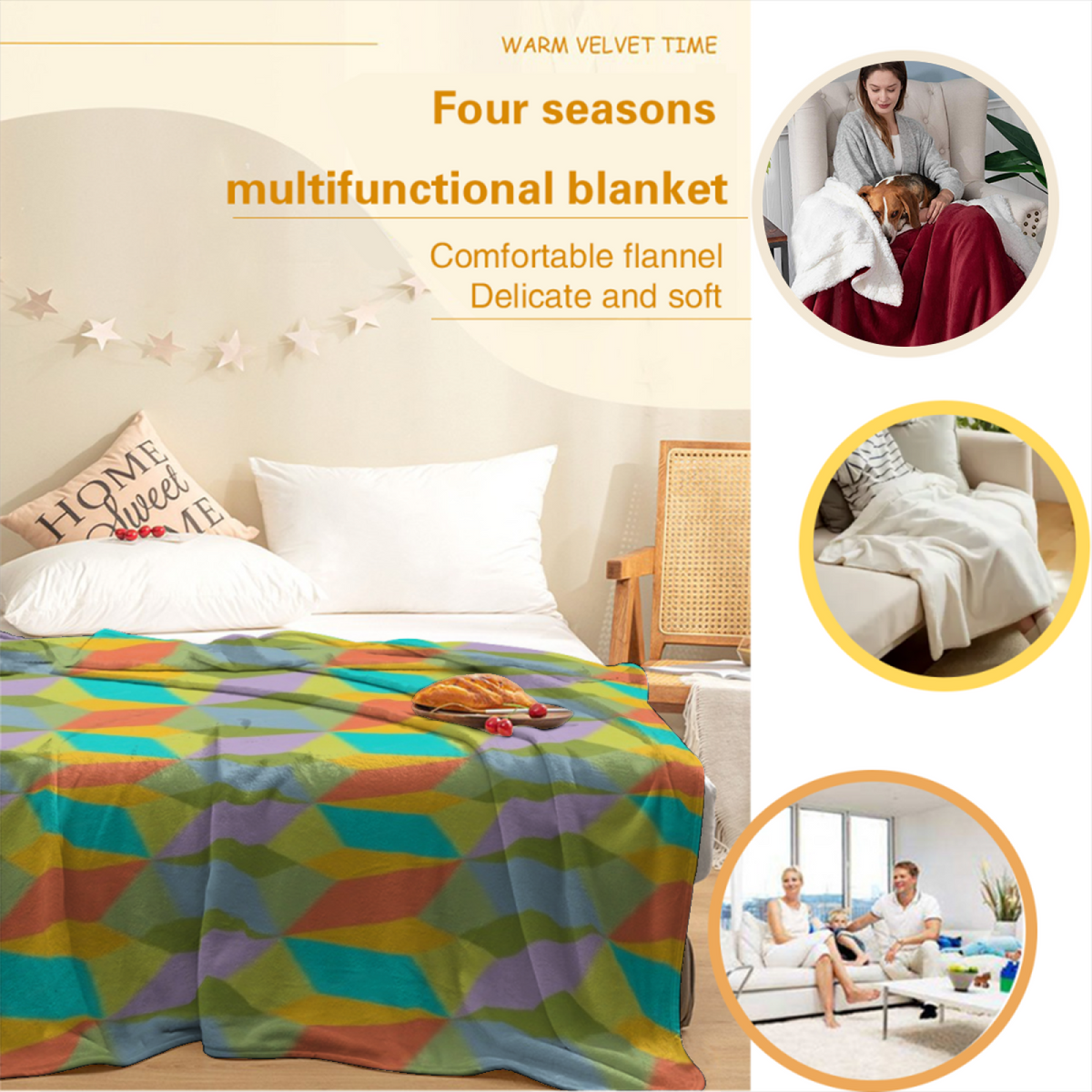Solstice Drift Earthy Multicolor Decorative All-Season Flannel Blanket
