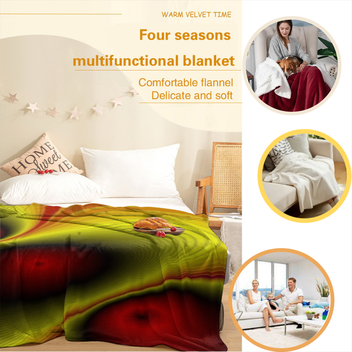 Saffron Petal Soft Neutral Art Cozy Flannel Bed Blanket