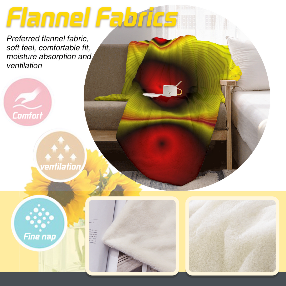 Saffron Petal Soft Neutral Art Cozy Flannel Bed Blanket
