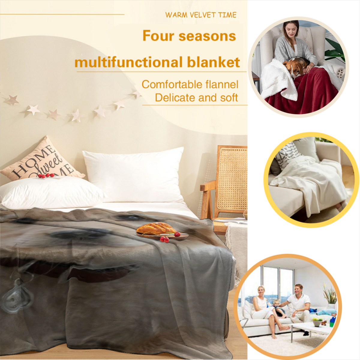 Cozy Soft Neutral Saffron Sketch Plush Flannel Throw