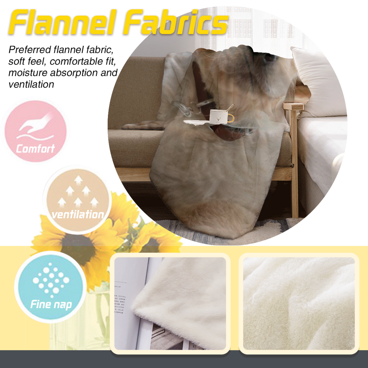 Cozy Soft Neutral Saffron Sketch Plush Flannel Throw