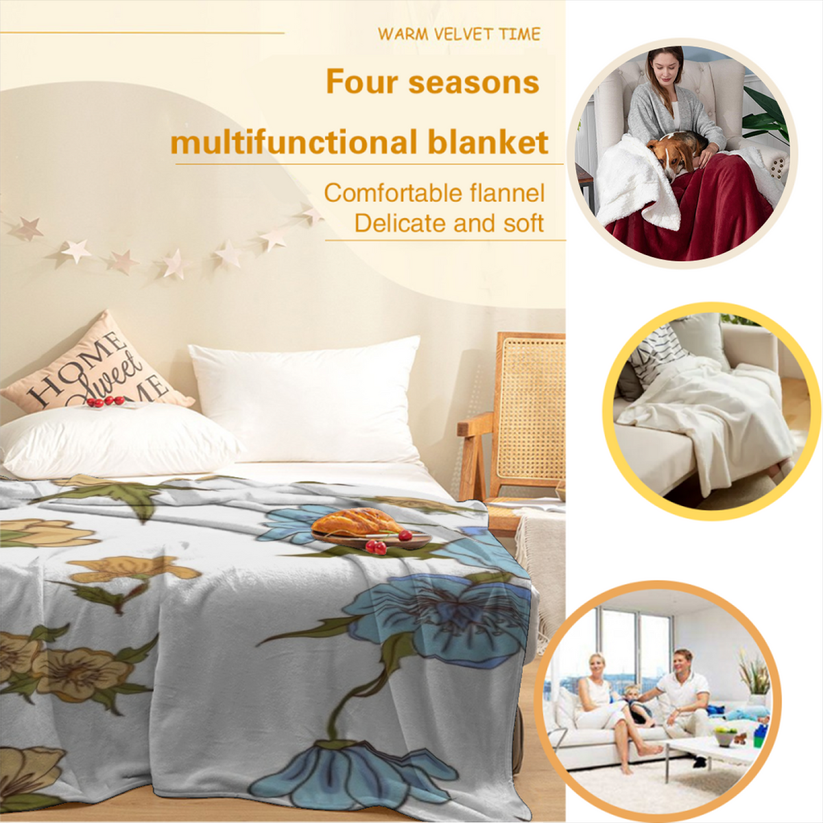 Gilded Solstice Inspired Cozy Flannel Bed Blanket ¨C Creamy Ivory Palette