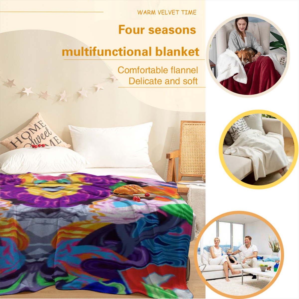 Pastel Multicolor Whimsical Decor Plush Flannel Throw ¨C Electric Cove Edition