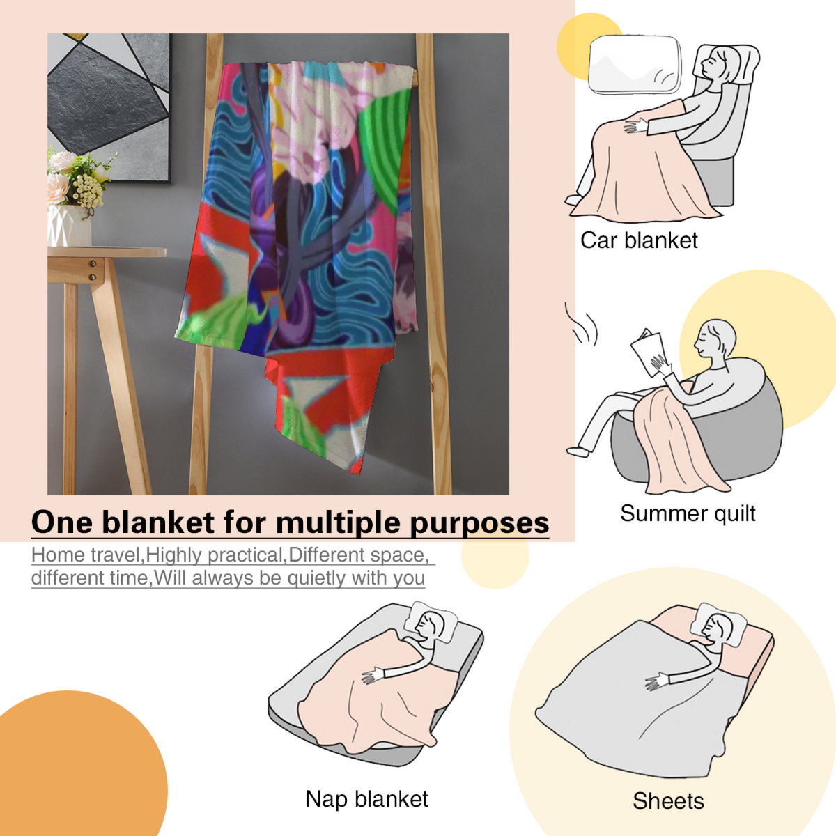 Pastel Multicolor Whimsical Decor Plush Flannel Throw ¨C Electric Cove Edition