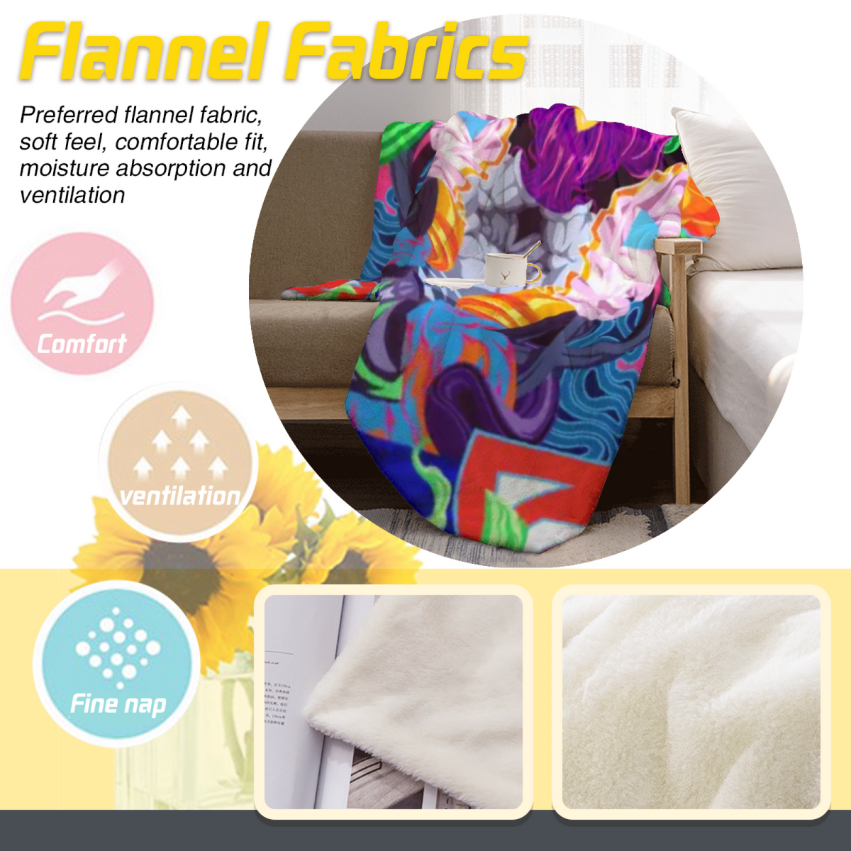 Pastel Multicolor Whimsical Decor Plush Flannel Throw ¨C Electric Cove Edition