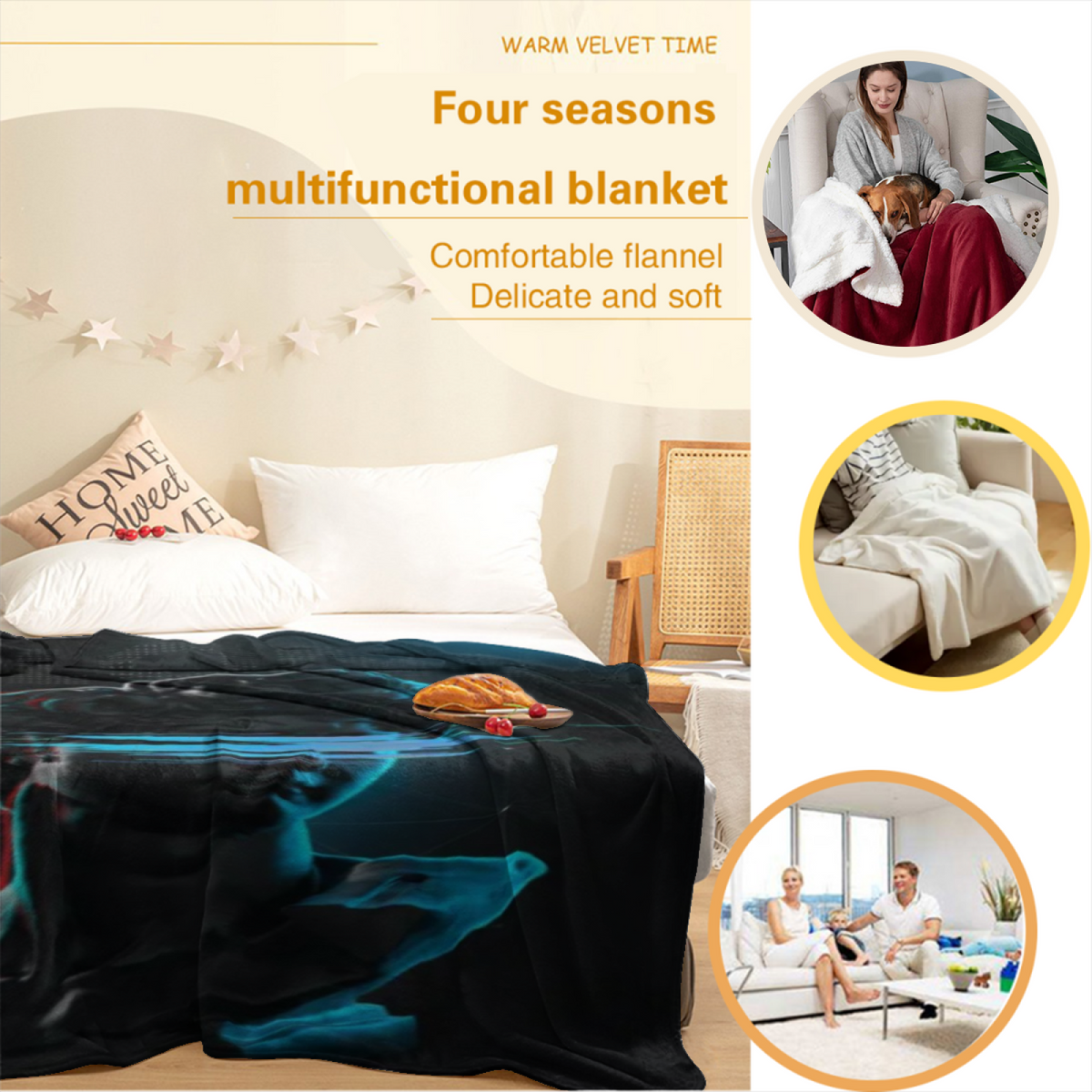 Eclectic Design Enchanted Horizon Warm Coral Cozy Flannel Bed Blanket