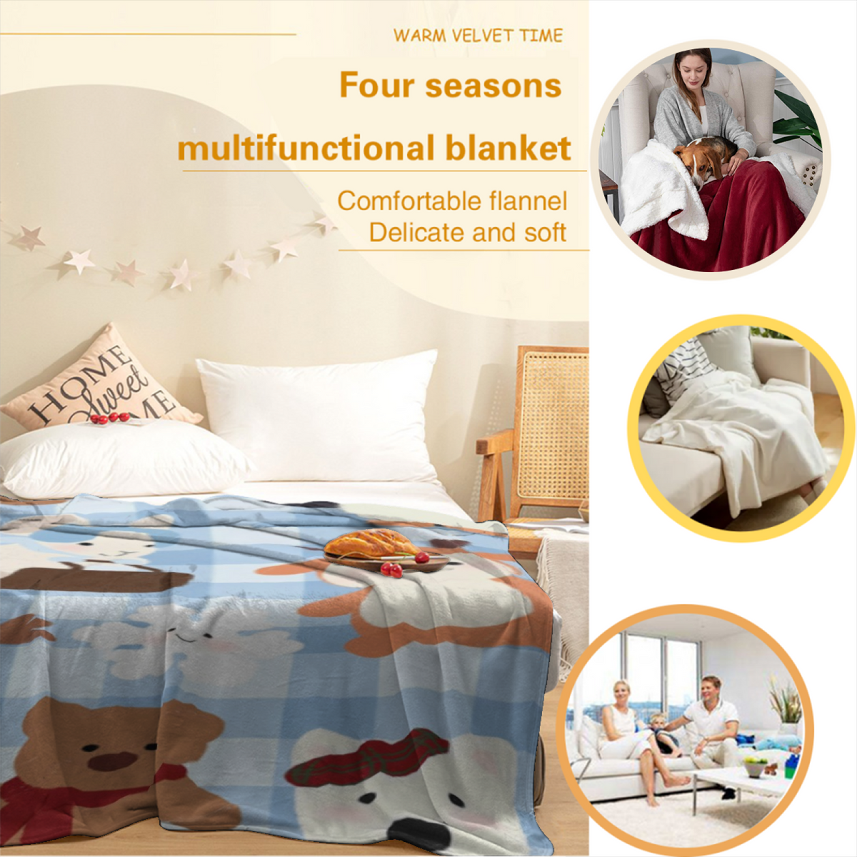Eclectic Design Harvest Carnival Creamy Ivory Cozy Flannel Bed Blanket