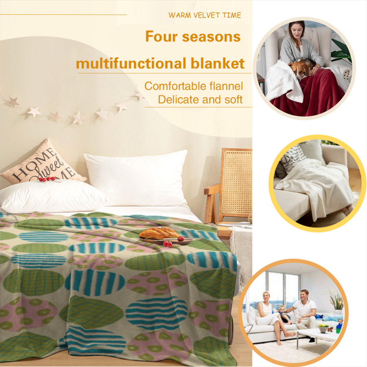 Marigold Wander Inspired Flannel Sofa Throw ¨C Earthy Neutral Palette
