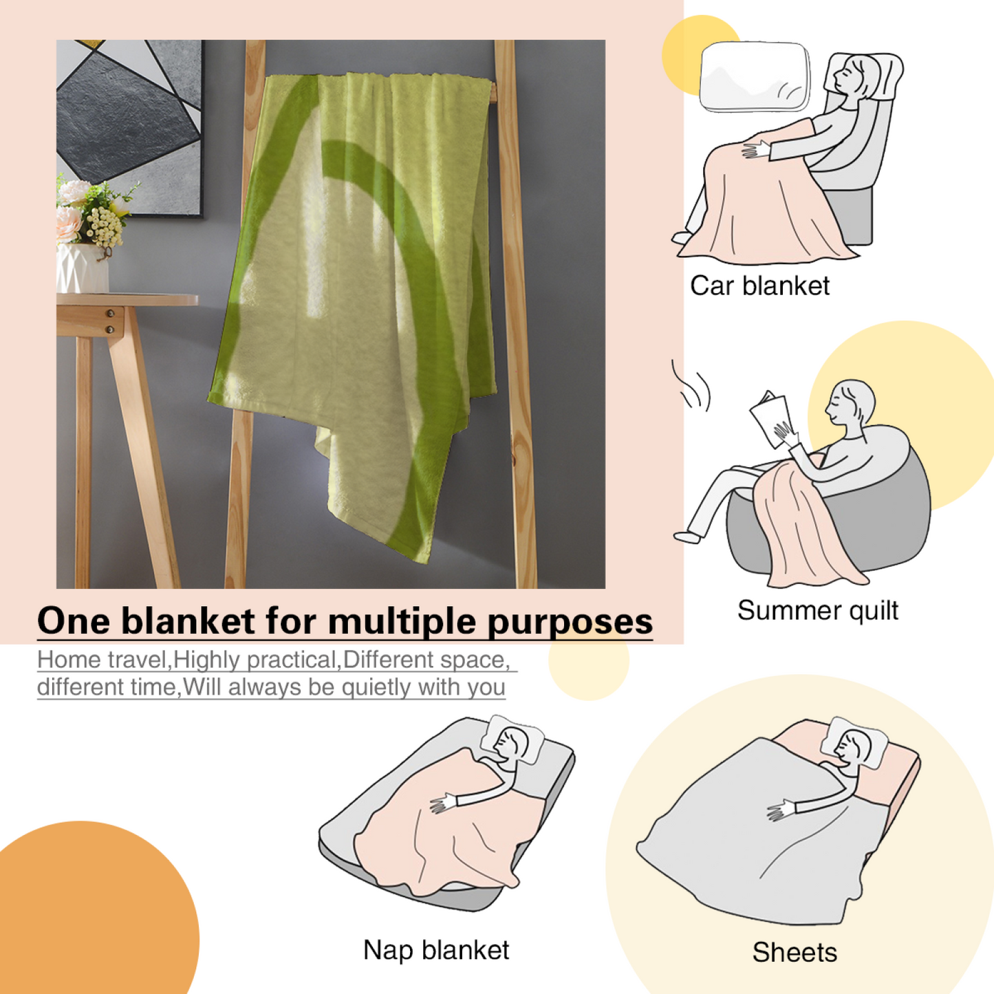 Green Apple Character Flannel Throw Blanket ¨C Cute Kawaii Fruit Design