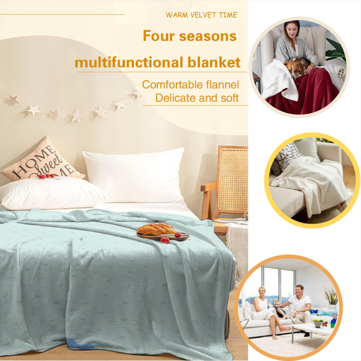 Soft Minimalist Plush Flannel Throw ¨C Moonbeam Picnic Collection