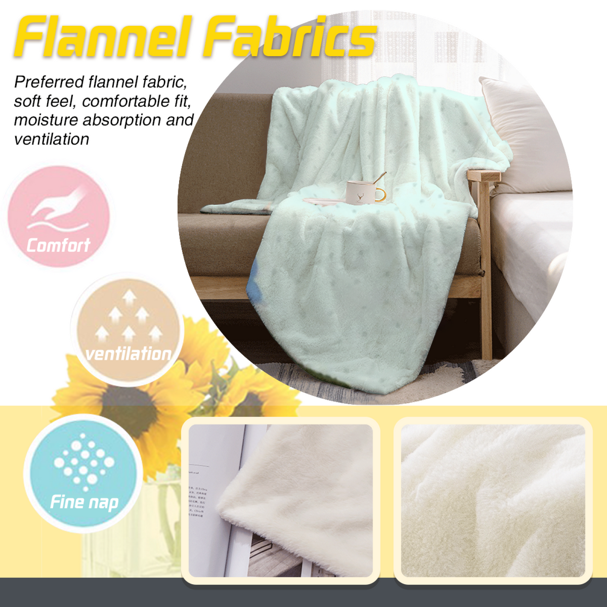 Soft Minimalist Plush Flannel Throw ¨C Moonbeam Picnic Collection