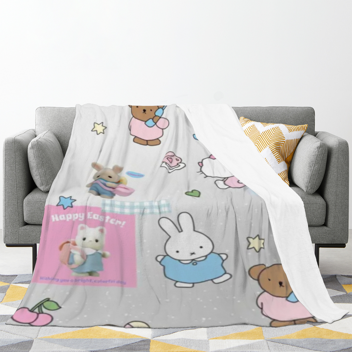 Radiant Blossom Expressive Print Flannel Sofa Throw in Dusty Lilac