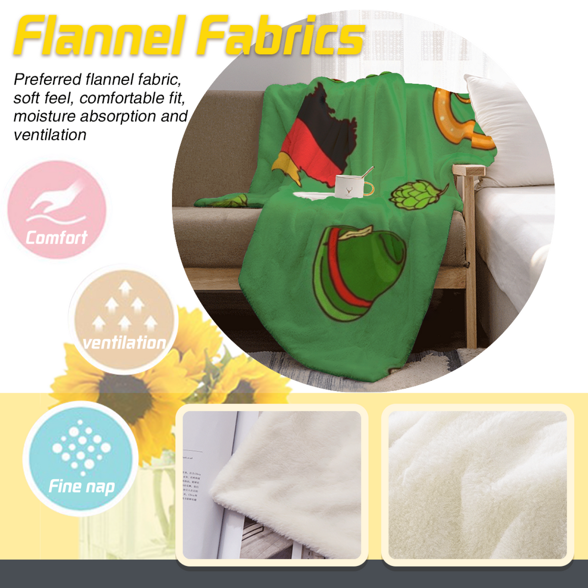 Indigo Drift Forest Green Whimsical Cozy Flannel Bed Blanket