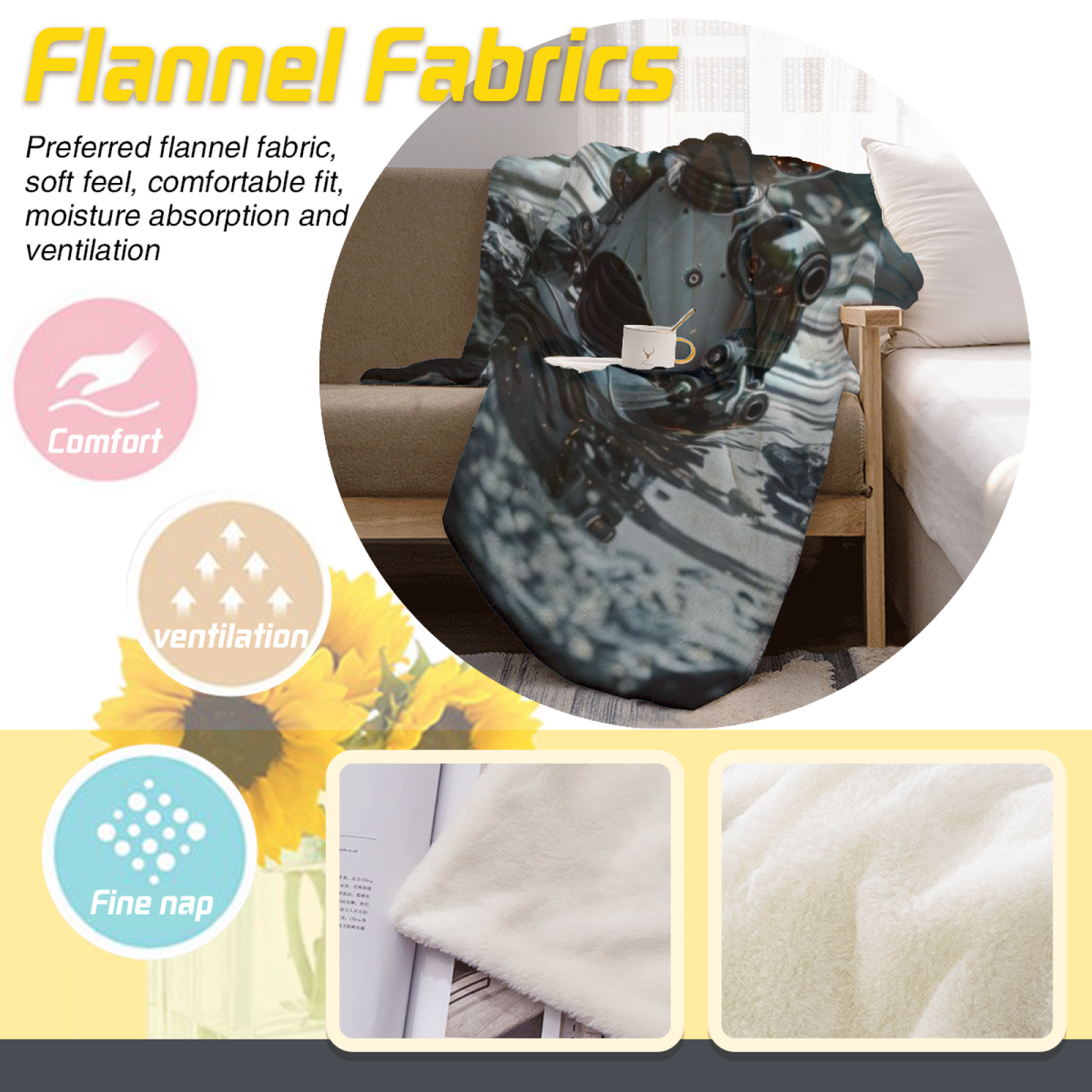 Small Robot Flannel Throw Blanket ¨C Futuristic Character in Water
