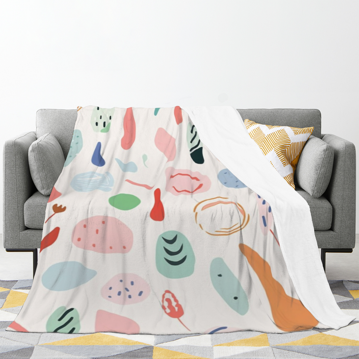 Prairie Harbor Pastel Multicolor Modern Art Flannel Throw Blanket
