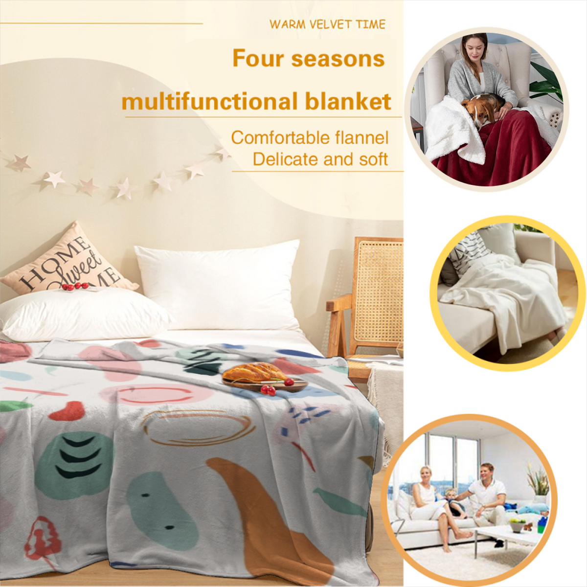 Prairie Harbor Pastel Multicolor Modern Art Flannel Throw Blanket