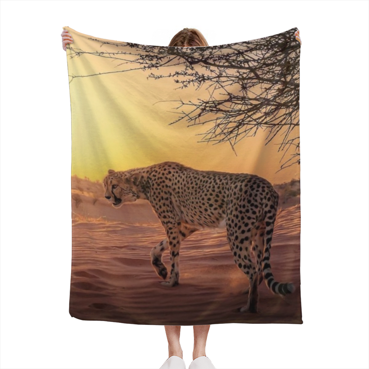 Eclectic Design Watercolor Blossom Warm Coral Cozy Flannel Bed Blanket