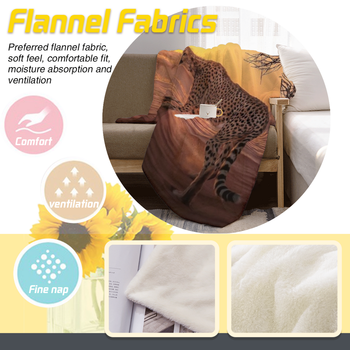 Eclectic Design Watercolor Blossom Warm Coral Cozy Flannel Bed Blanket