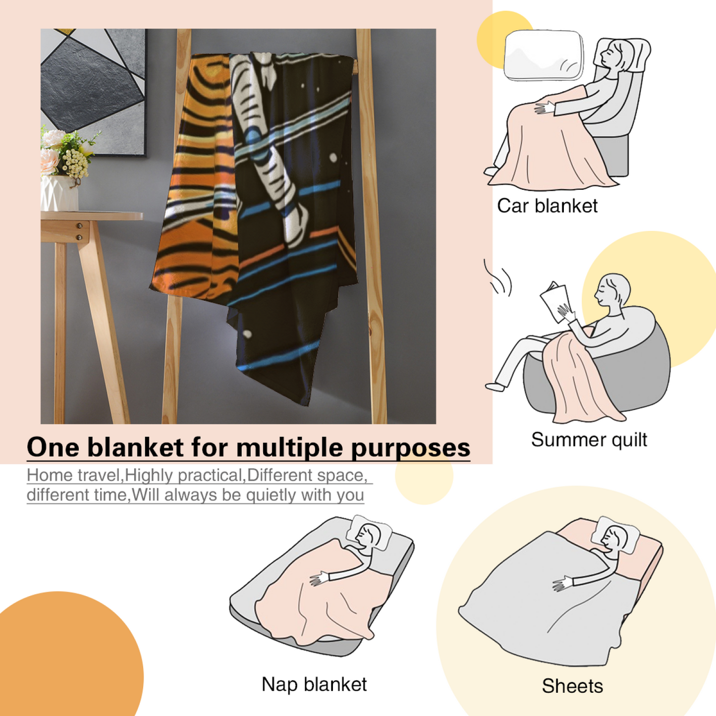 Space Astronaut Flannel Throw Blanket ¨C Retro Cartoon Galaxy Adventure