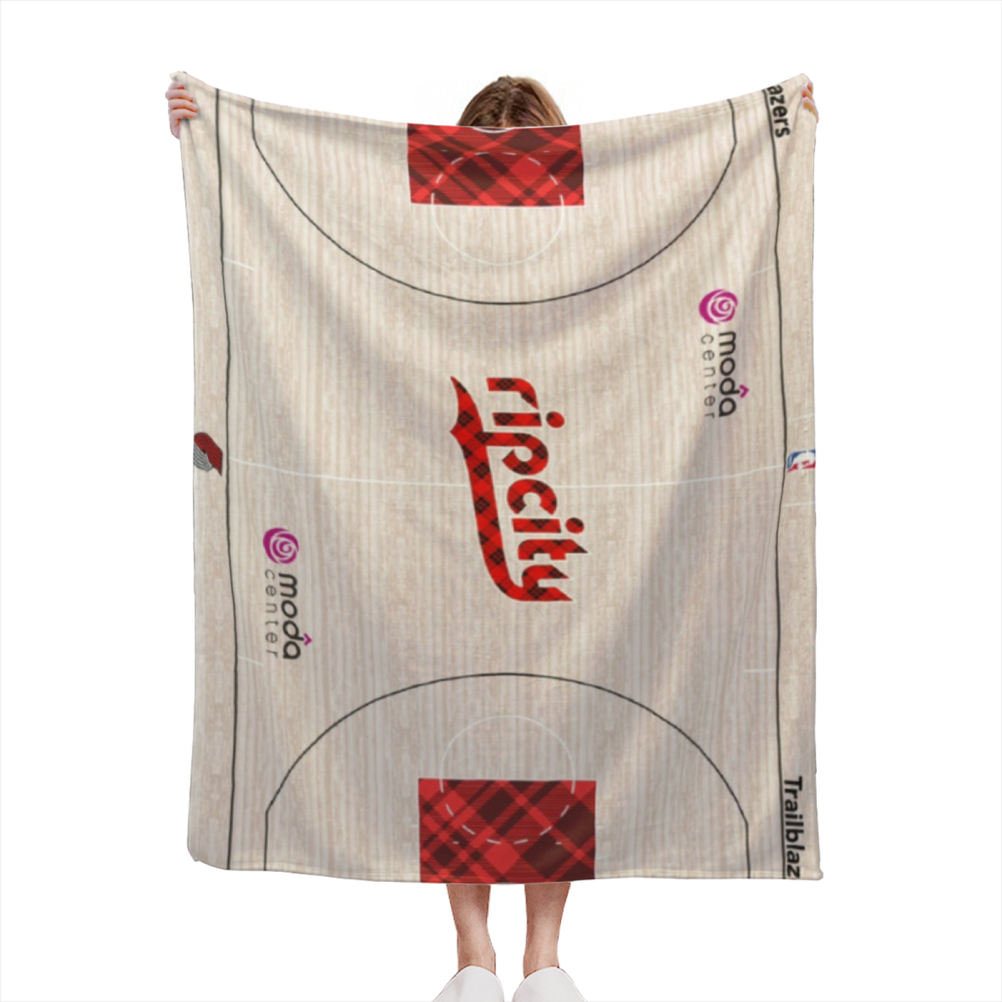 Detroit Pistons-Inspired Basketball Court Flannel Throw Blanket ¨C Red and Blue Sports Graphic