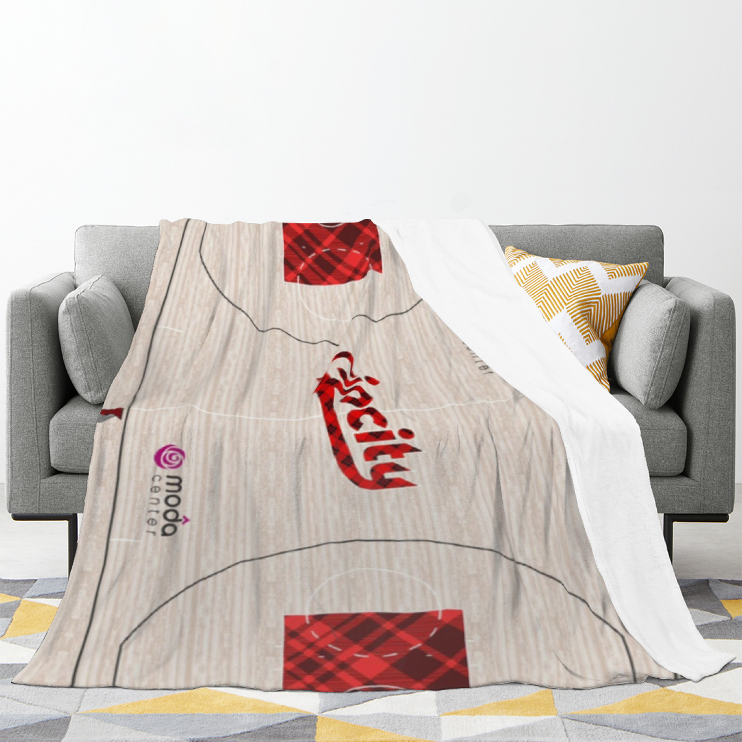 Detroit Pistons-Inspired Basketball Court Flannel Throw Blanket ¨C Red and Blue Sports Graphic