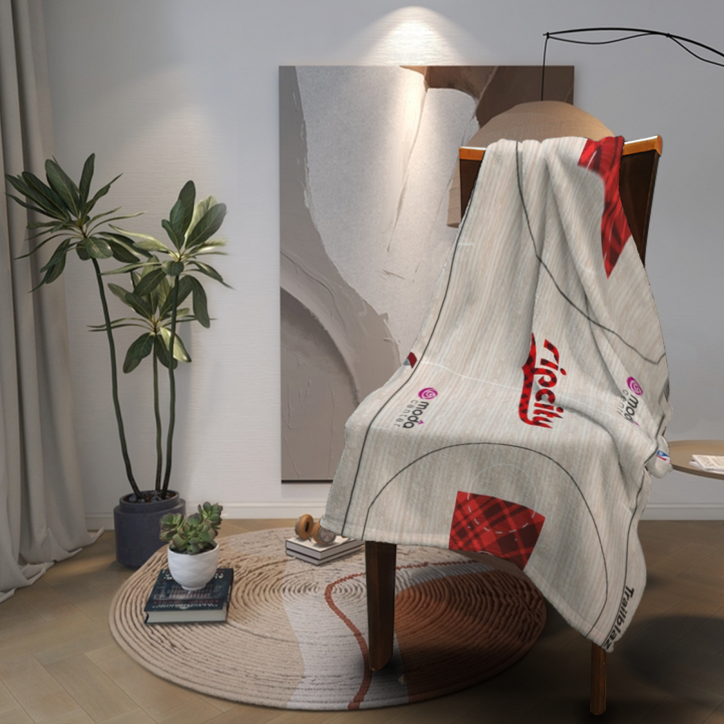 Detroit Pistons-Inspired Basketball Court Flannel Throw Blanket ¨C Red and Blue Sports Graphic