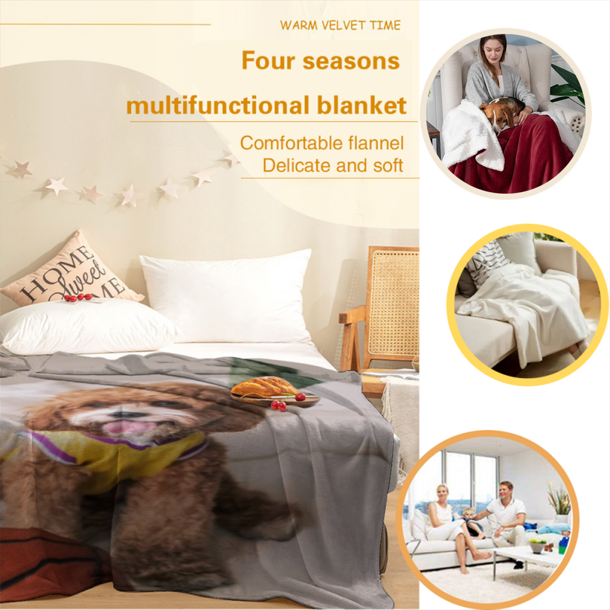 Eclectic Design Celestial Thicket Warm Coral Cozy Flannel Bed Blanket