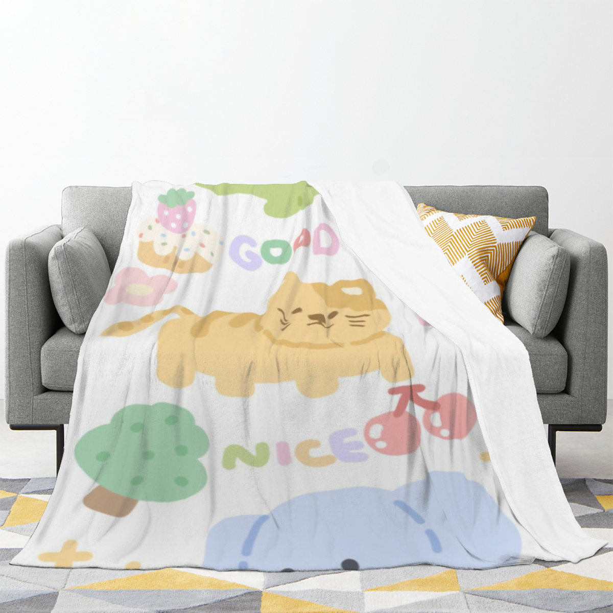Tangerine & Mirage Playful Graphic Plush Flannel Throw