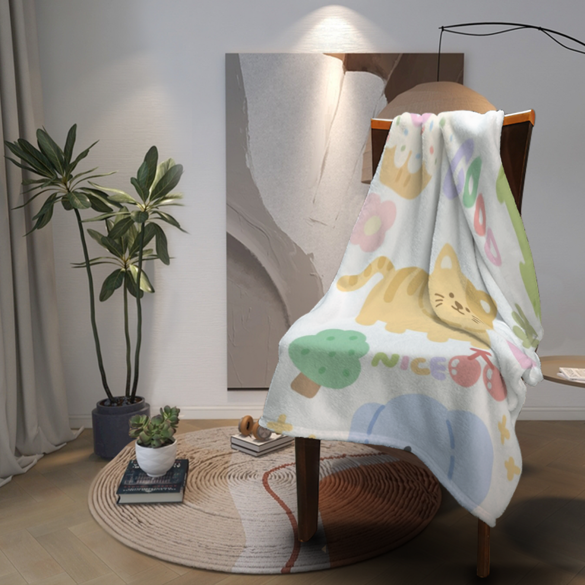 Tangerine & Mirage Playful Graphic Plush Flannel Throw
