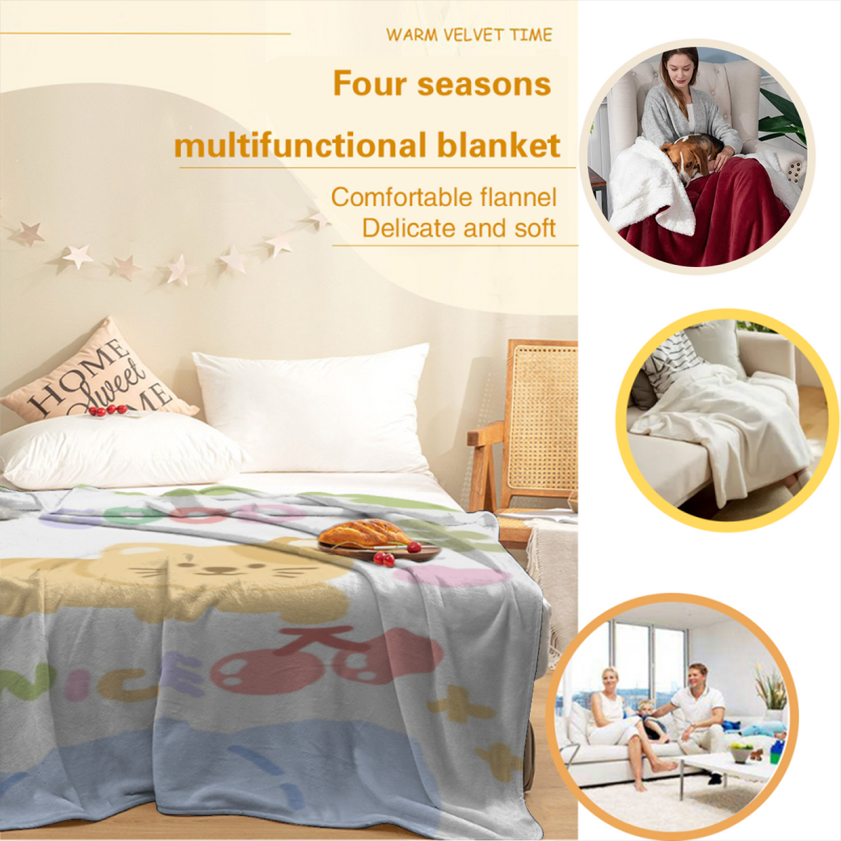 Tangerine & Mirage Playful Graphic Plush Flannel Throw