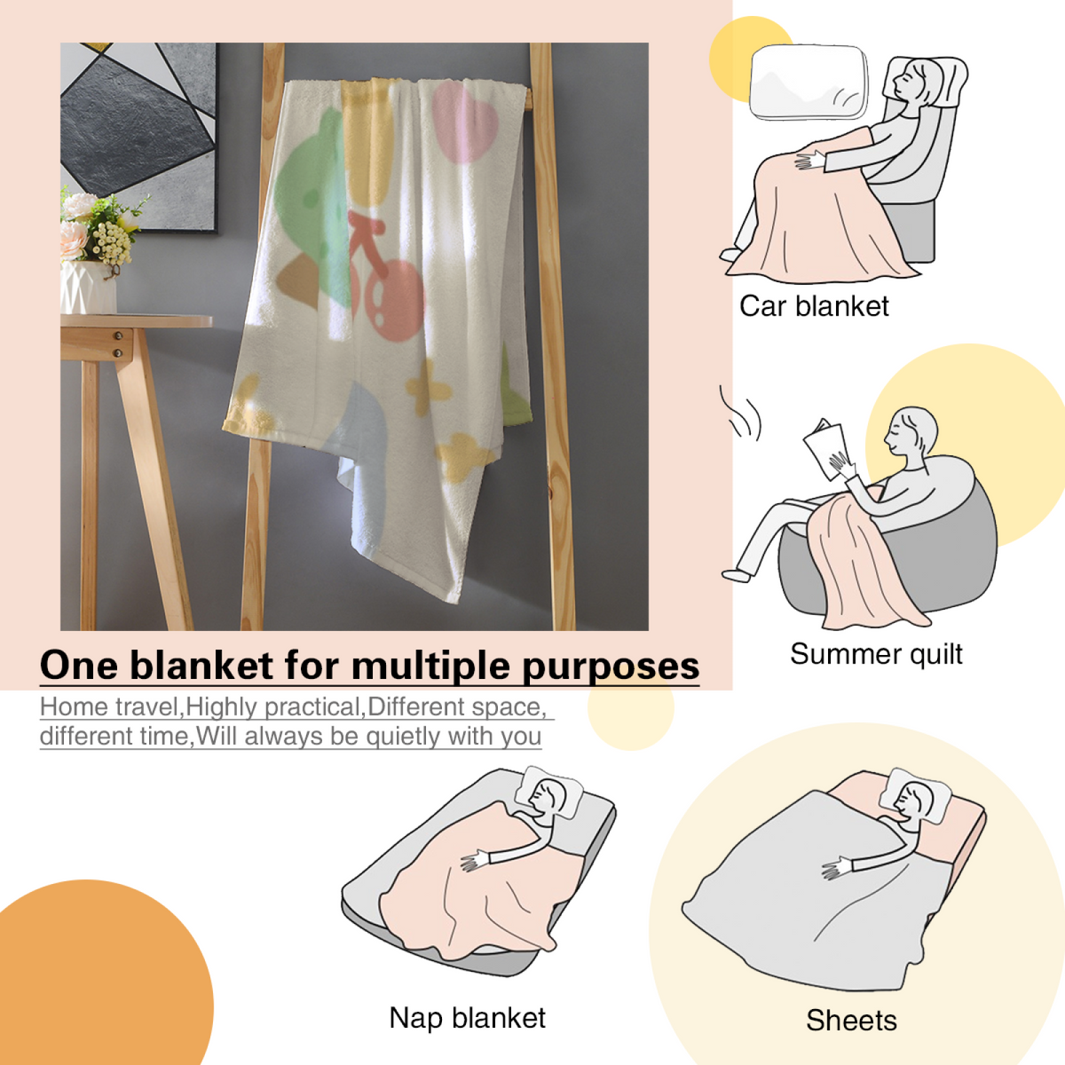 Tangerine & Mirage Playful Graphic Plush Flannel Throw