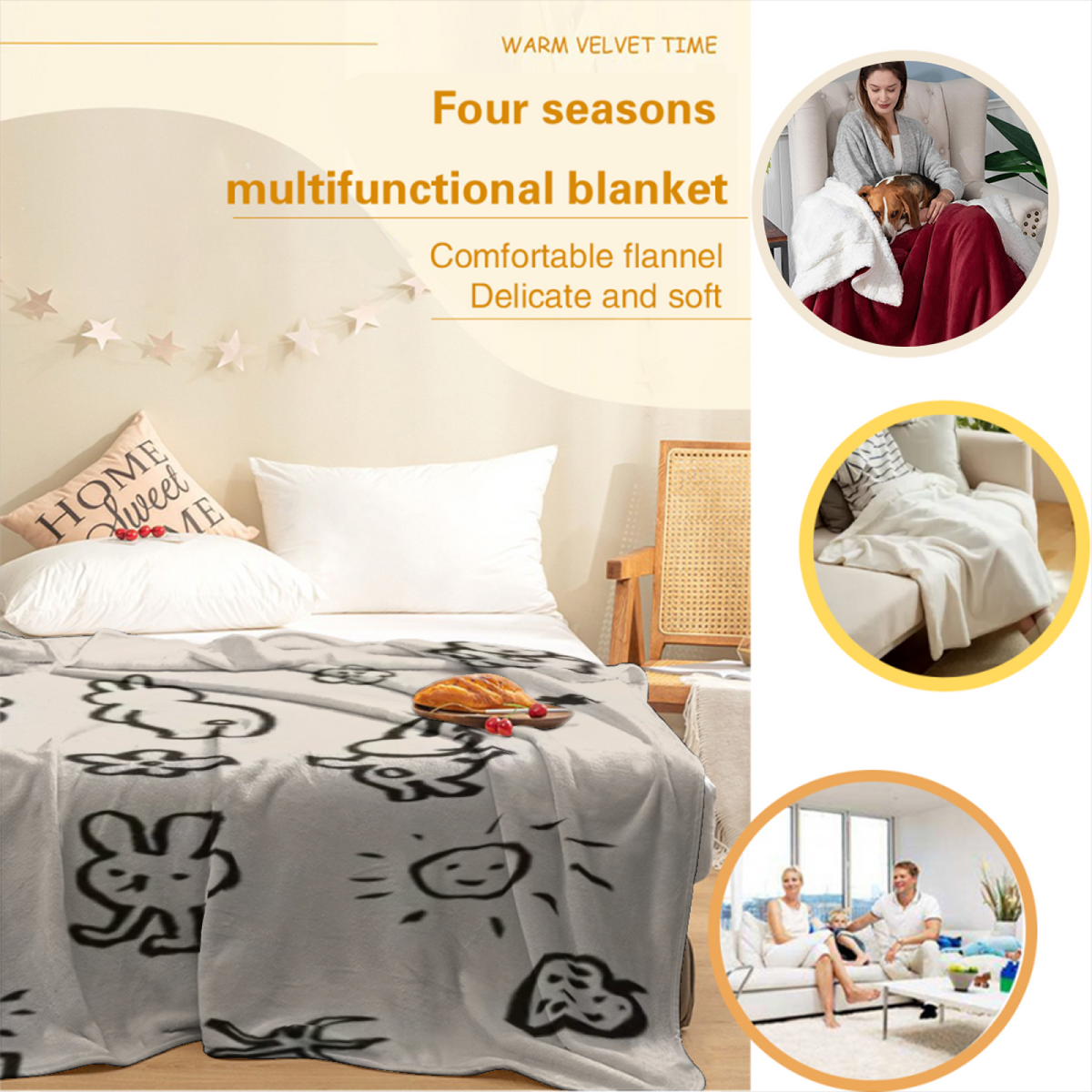 Luminous & Hearth Playful Graphic All-Season Flannel Blanket