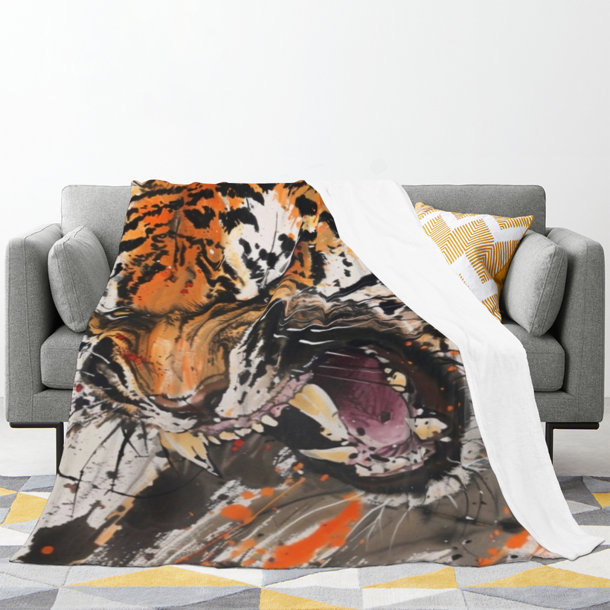 Silver Horizon Soft Neutral Art Plush Flannel Throw