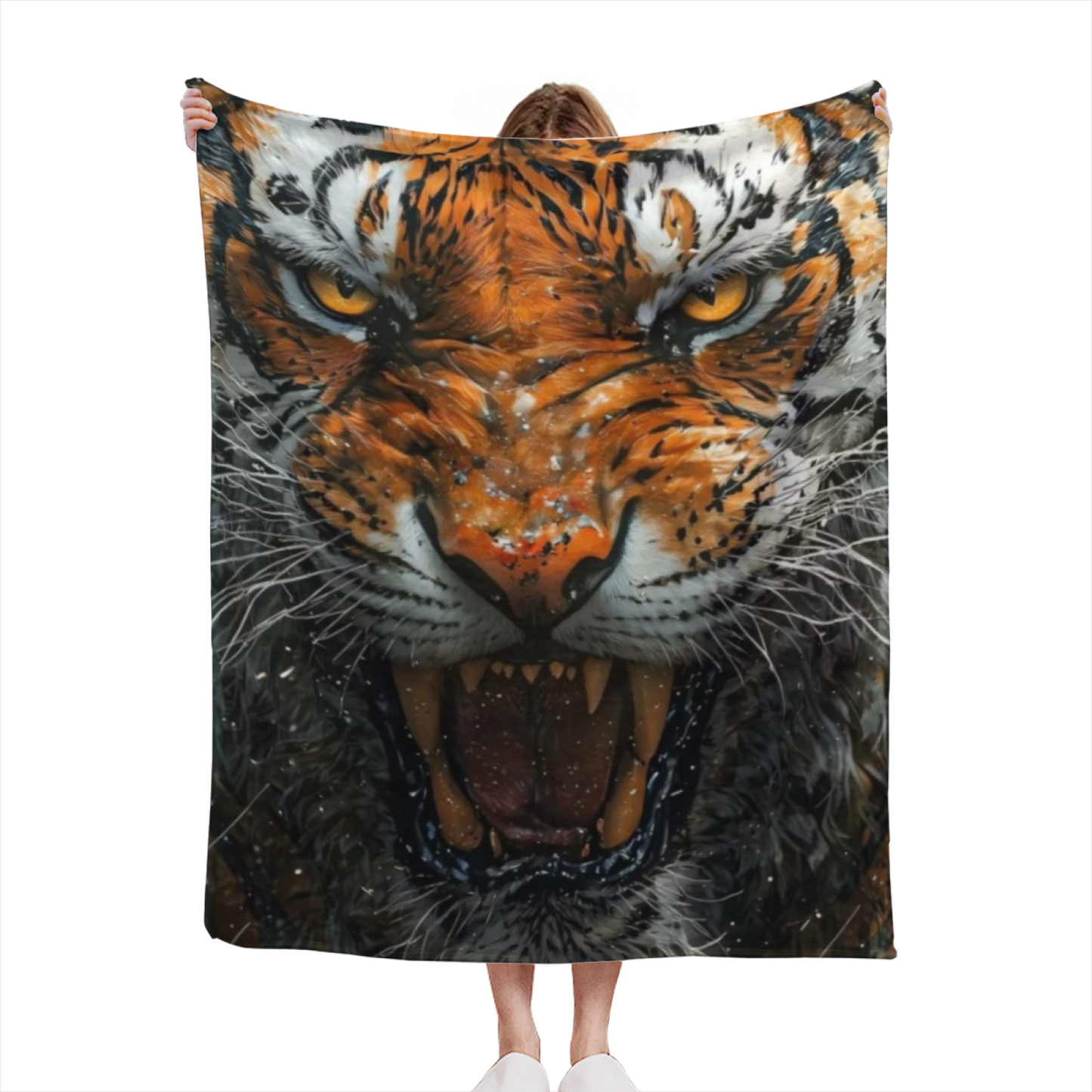 Monochrome Tiger Eye Flannel Throw Blanket ¨C Close-Up Wildlife Print
