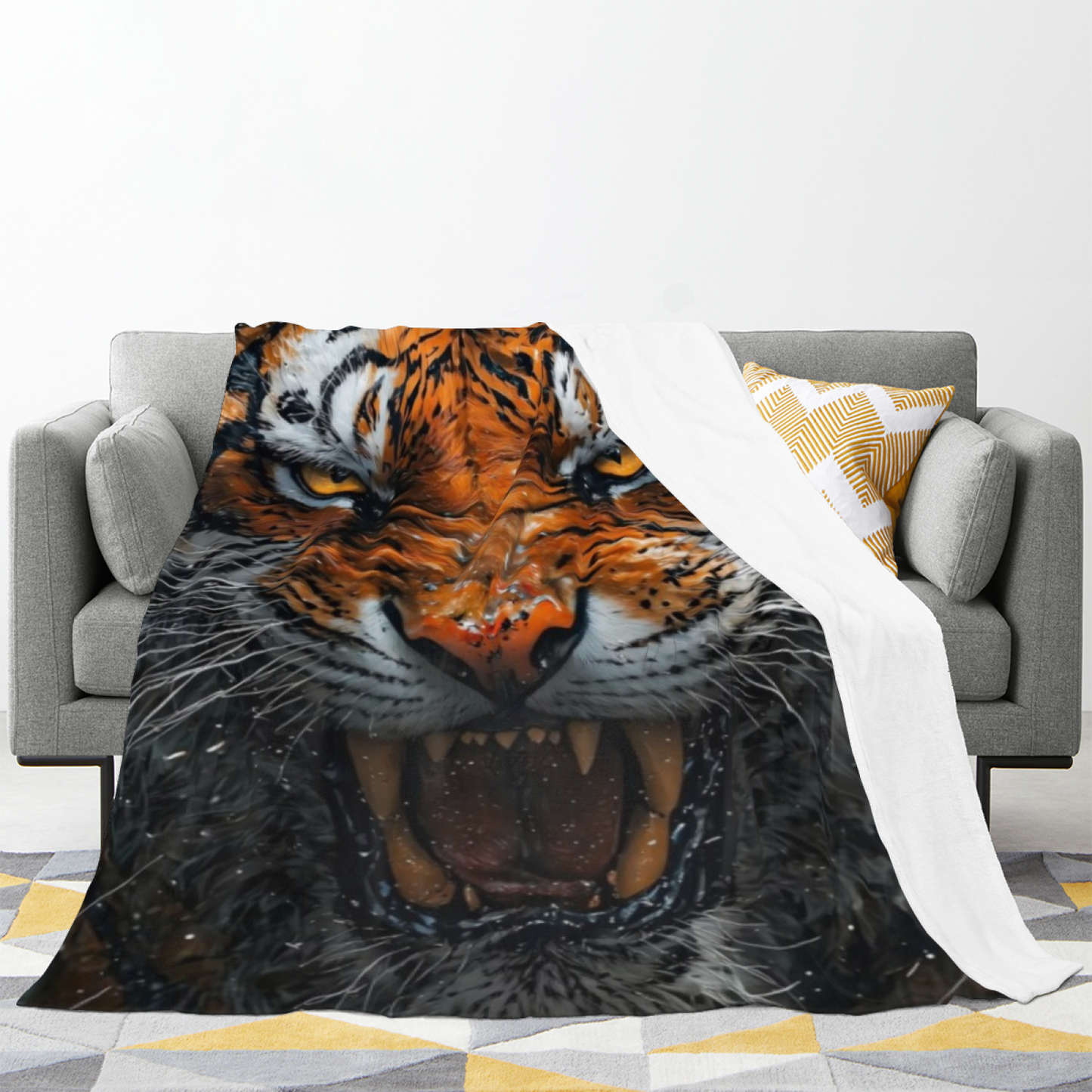 Monochrome Tiger Eye Flannel Throw Blanket ¨C Close-Up Wildlife Print