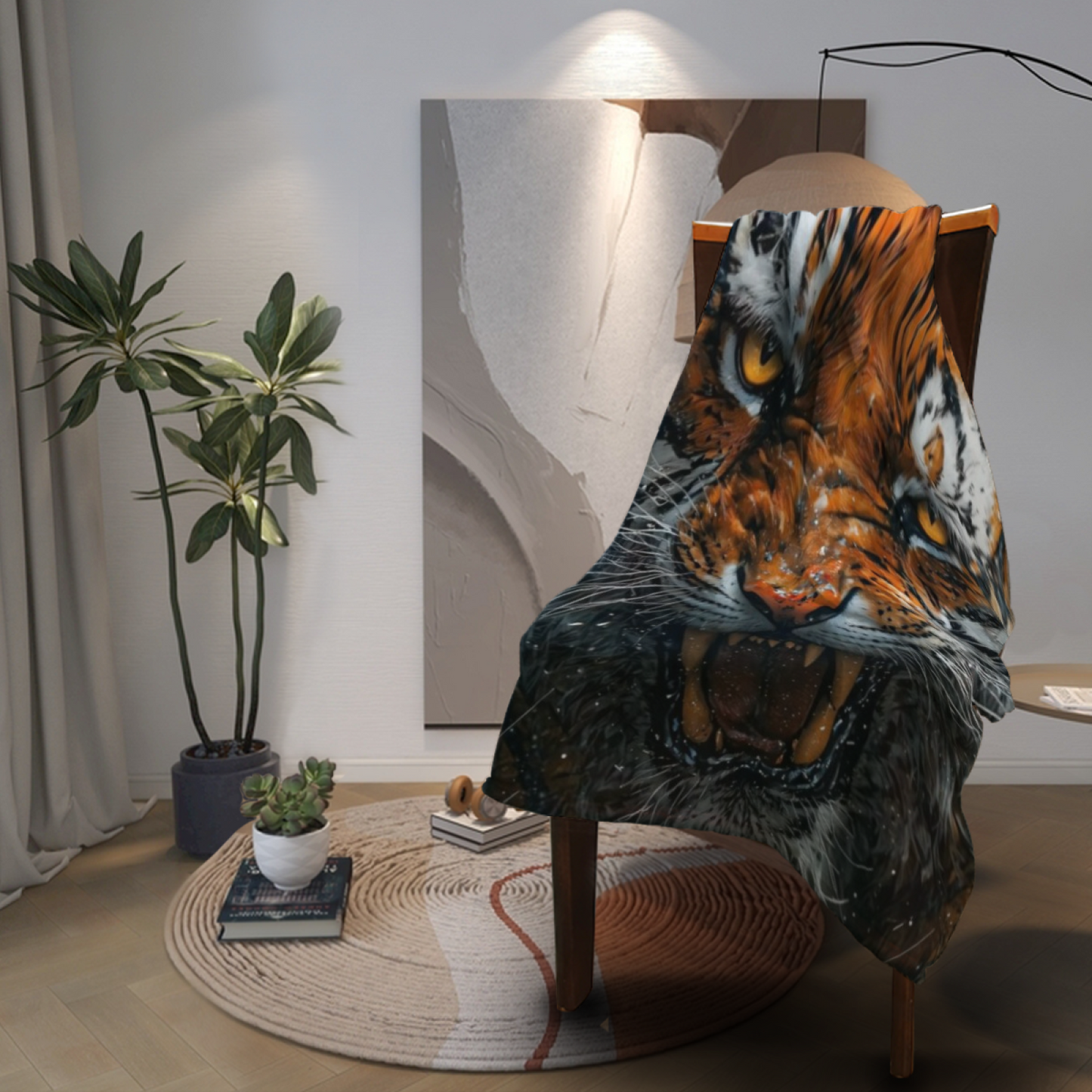 Monochrome Tiger Eye Flannel Throw Blanket ¨C Close-Up Wildlife Print