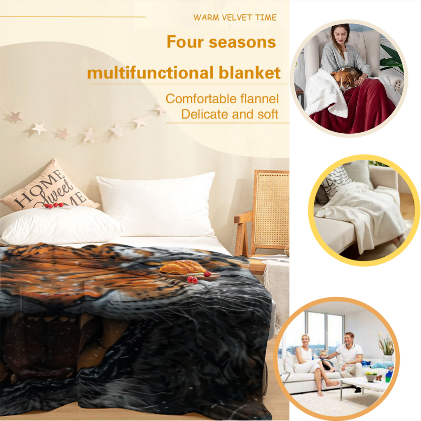 Monochrome Tiger Eye Flannel Throw Blanket ¨C Close-Up Wildlife Print