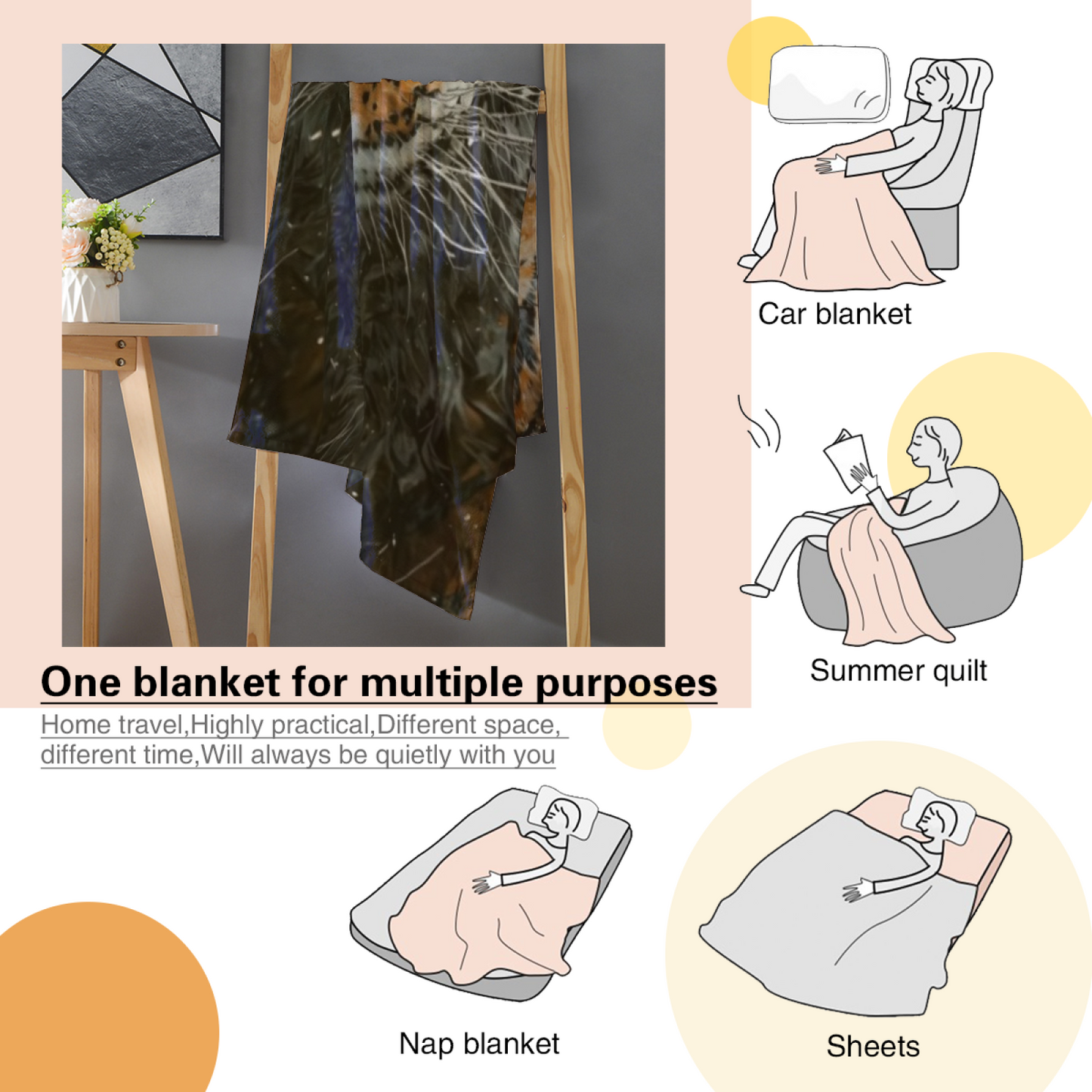 Monochrome Tiger Eye Flannel Throw Blanket ¨C Close-Up Wildlife Print