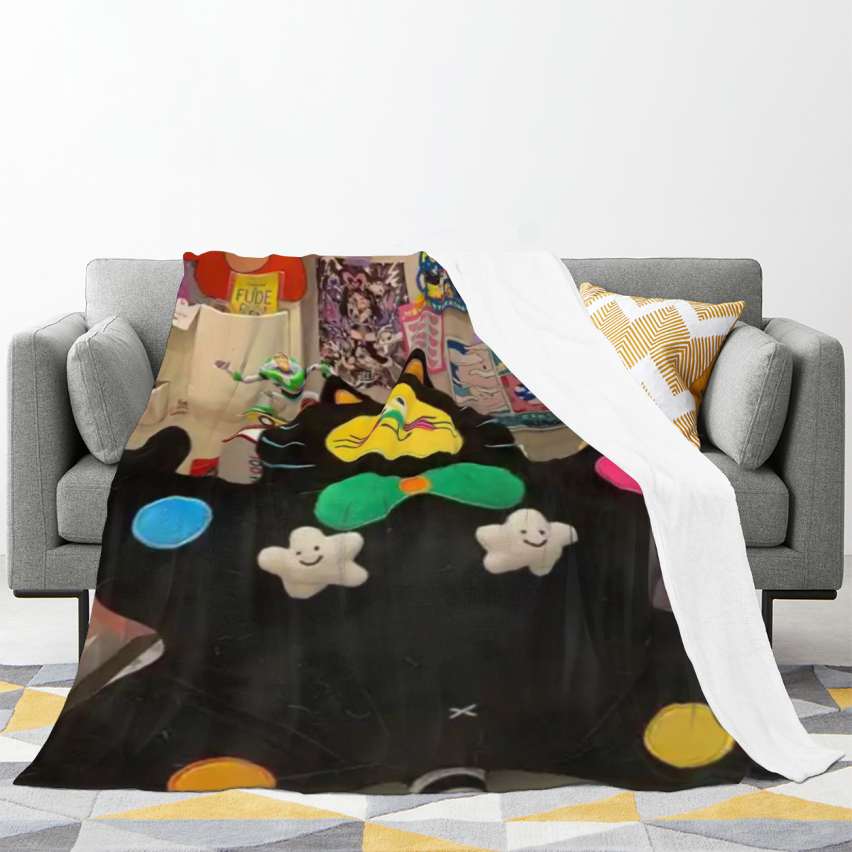 Radiant & Cove Playful Graphic Plush Flannel Throw
