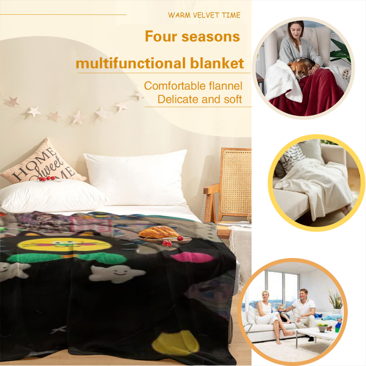 Radiant & Cove Playful Graphic Plush Flannel Throw