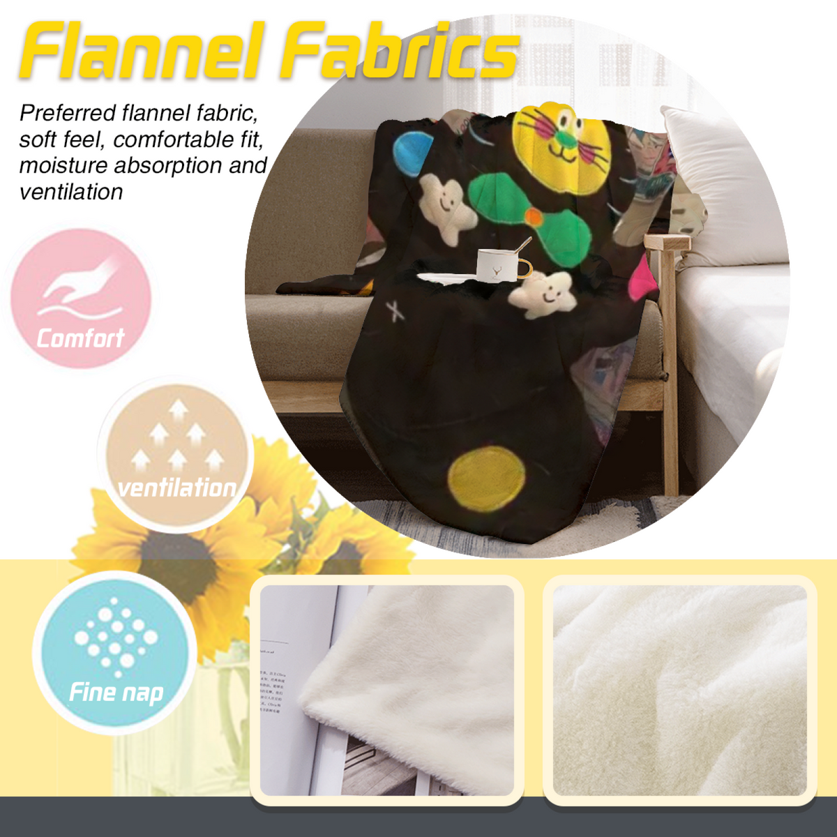 Radiant & Cove Playful Graphic Plush Flannel Throw