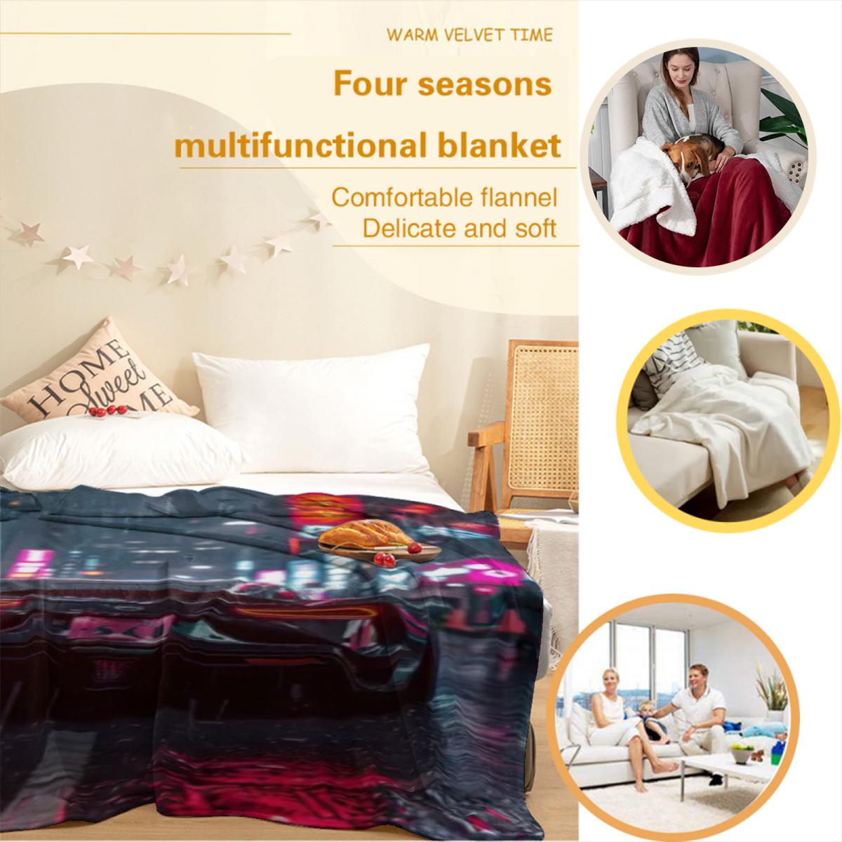 Cinnamon & Picnic Playful Graphic Plush Flannel Throw