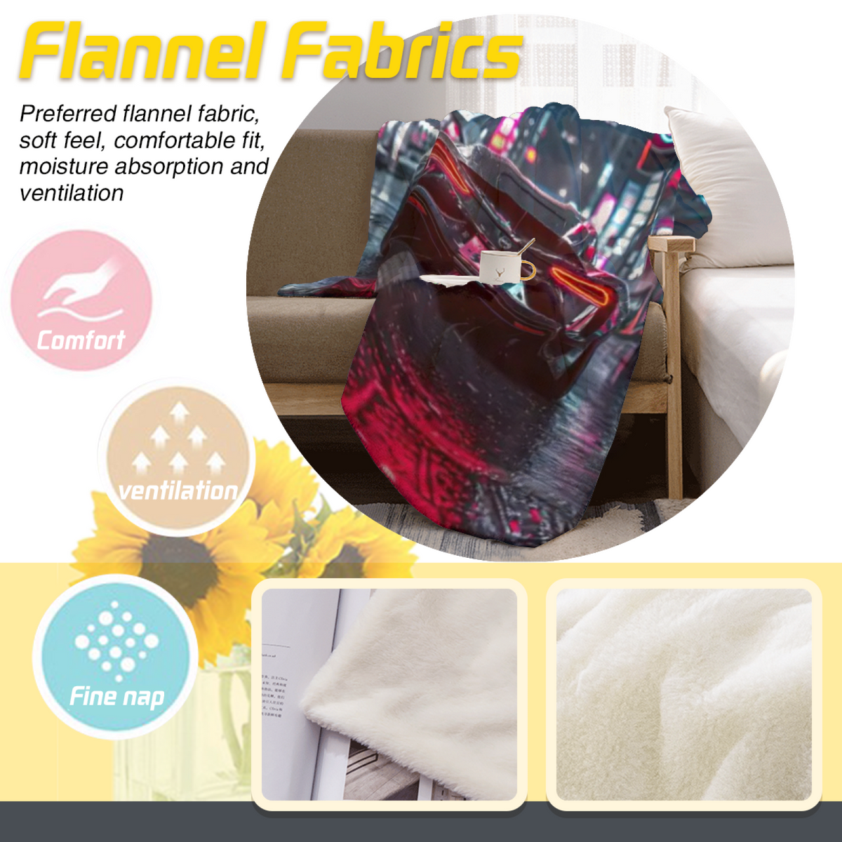Cinnamon & Picnic Playful Graphic Plush Flannel Throw