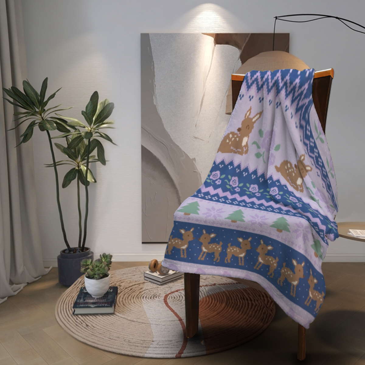 Cobalt Kaleidoscope Soft Neutral Art Lightweight Flannel Throw