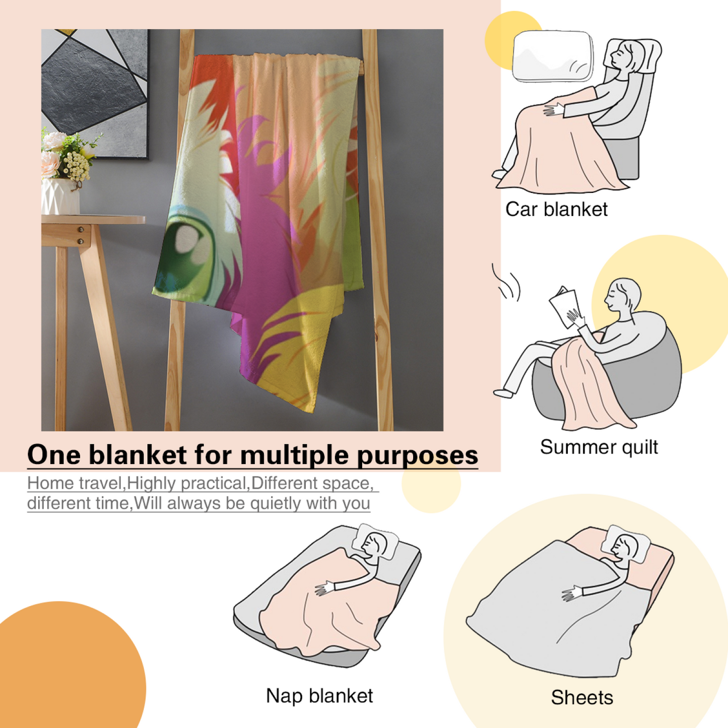 Cute Furry Monster Flannel Throw Blanket ¨C Colorful Kawaii Character Pattern