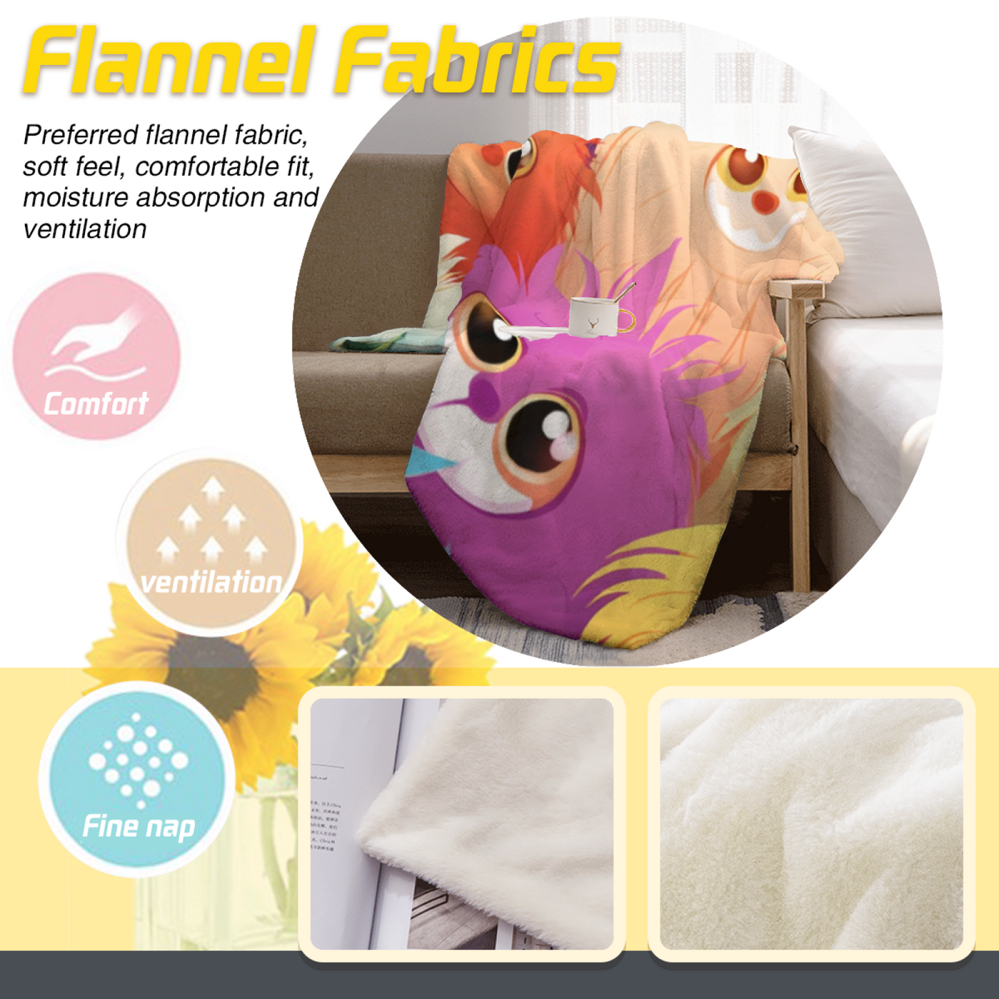 Cute Furry Monster Flannel Throw Blanket ¨C Colorful Kawaii Character Pattern
