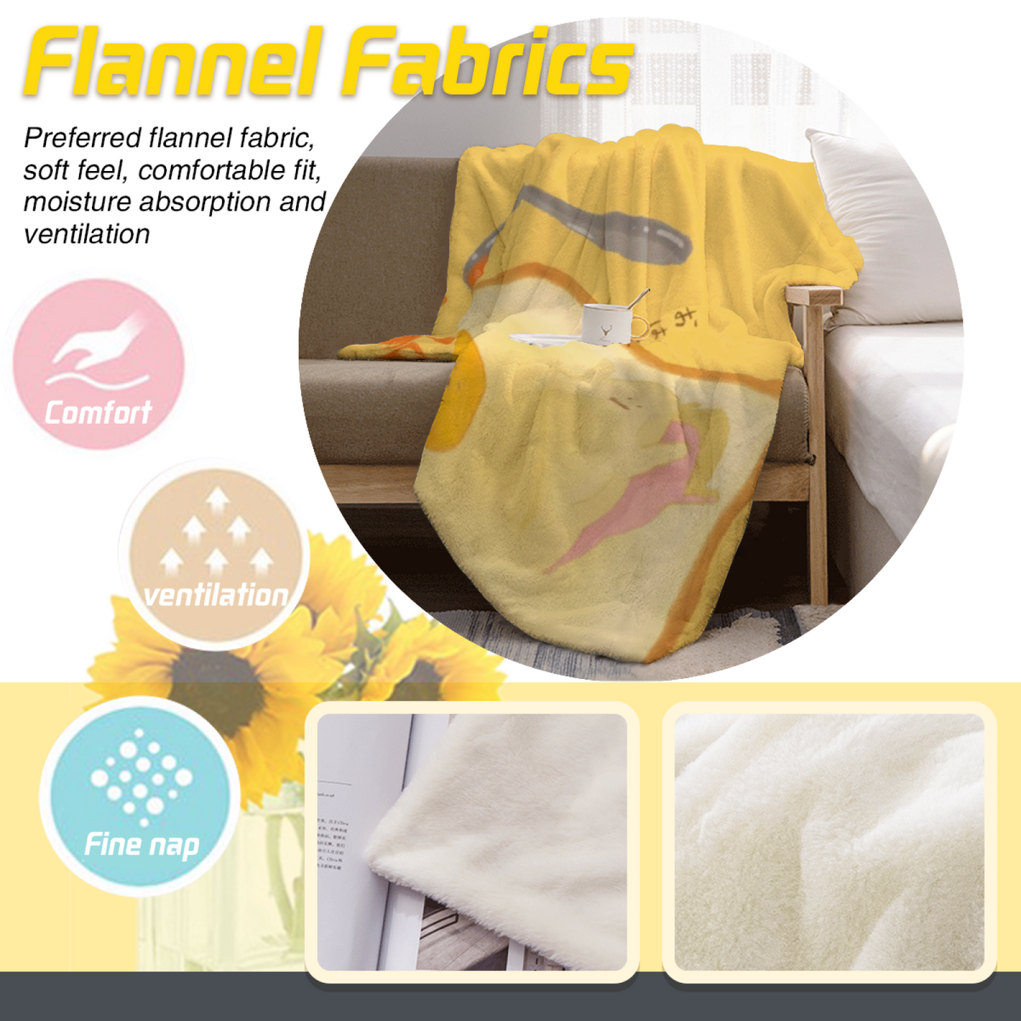 Cute Green Character Flannel Throw Blanket ¨C Kawaii Food and Fruit Patchwork